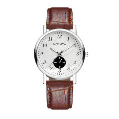Montre à Quartz pour Hommes Modiya Bracelet en Cuir PU avec Petit Cadran Blanc Marron — ECO · Smarty Paris 18e